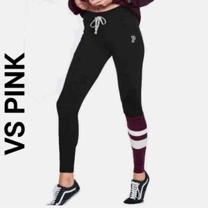 PINK Victoria's Secret Black Yoga Campus Leggings with Burgundy Accents